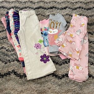 Girls' Clothing Bundle with Floral Pants and Graphic Tees